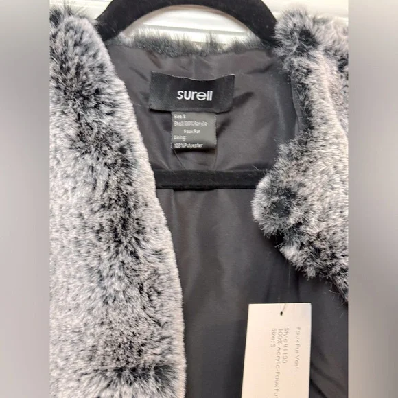 NWT‎ Surell Rex Rabbit Faux Fur Vest in Black Forest Gift Luxe Cozy Chic